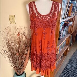 The Pyramid Collection Vibrant Orange Lace Dress